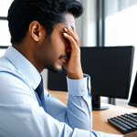 **A professional, ethnically ambiguous individual, fully clothed in modest business attire, sits at a modern office desk. They are gently applying a clean, cool compress to their tired eyes, looking slightly relieved. A computer monitor is visible in the background, subtly indicating a long work session. The scene is well-lit with natural light, depicting a moment of self-care. Professional photography, high detail, perfect anatomy, correct proportions, natural pose, well-formed hands, proper finger count, natural body proportions, safe for work, appropriate content, family-friendly, high quality.**